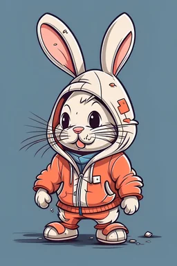 ripped cartoon bunny in track suit