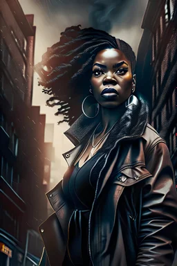 An powerful black woman in a urban atmosphere