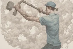 man swinging sledgehammer by james jean