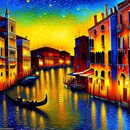 Dibujo al oleo de Venecia de noche estilo Vincent van Gogh