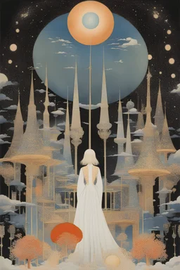 Kay Nielsen, George Petty, Mysterious, strange, surreal, bizarre, fantasy, Sci-fi, Japanese anime, putting the galaxy in a box, time and the speed of light, beautiful girl diary, perfect voluminous body, detailed masterpiece
