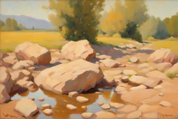 Sunny day, rocks, mountains, puddle, rodolphe wytsman and ludwig dettman impressionism paintings