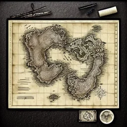 dnd, fantasy, map of the realm, black sand, map, parchment, illustration, river of blood, demonic