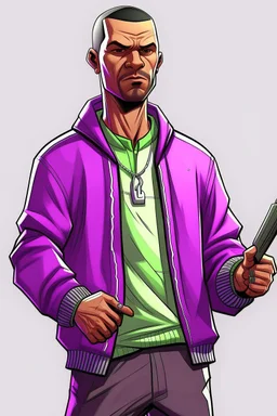 draw a gta character in a ballas gang his wear a purple jacket and pant