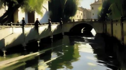 An Italian city river in black oil shadows painted by John Singer Sargent