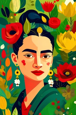 Crea una imagen al estrilo de Frida Kalo que represente a la mujer en el mundo laboral