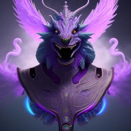 purple mythical creature in galaxy, teal and purple smoke, detailed, realistic, 4k