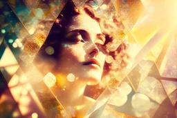 double exposure, merged layers, top view pattern of gemstones in sunshine intimate Victorian Boudoir, soft edges bokeh highly detailed dof portrait dynamic lighting Alphonse Mucha