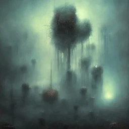 photographic camera in abstract style. fog and smoke in atmosphere. bokeh, lens flare. Dark mood. Dripping paint. oil on canvas, high detailed. beksinski