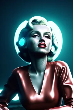 Ultra Realistic retro sci-fi image, portrait, blonde woman, sweet young Marilyn Monroe face, perfect iris, tight latex coat, Strange planet background, Retro sci-fi style helmet, fog, rain, soft color, highly detailed, unreal engine 5, ray tracing, RTX, lumen lighting, ultra detail, volumetric lighting, 3d, finely drawn, high definition, high resolution.