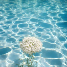 Gypsophila flower in a sunny swimming pool, polaroid