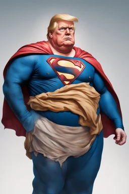 morbidly obese superman with donald trump's head and his fat hanging out of his shirt