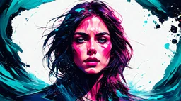 art illustration in the style of Russ Mills, Greenland, deep pink, indigo, turquoise