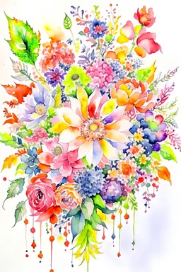 watercolor, a bouquet of flowers, bright, white background, few details, dreamy, Studio Ghibli