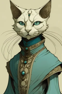 design of a humanized cat from a fantasy set in 1970 au
