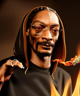 Snoop Dogg, burning cigar with dollars, jungle background, hyper realistic