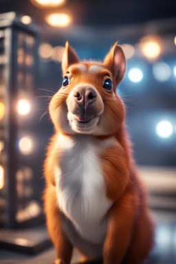 portrait of ultimate transcendent happy chat squirrel dog cat space hippo horse with spotlights, in advanced hi tech dock prison, bokeh like f/0.8, tilt-shift lens 8k, high detail, smooth render, down-light, unreal engine, prize winning