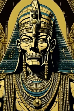 badass ancient Egyptian Pharaoh in the style of 1950s pulp horror comic