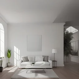 a realistic calm white wall with an empty frame on it in a living room and sitting