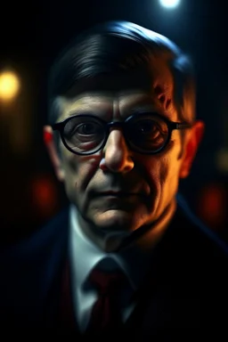 oil painting of vampire portrait with thick glasses in spotlight feeling in control, zeiss prime lens, bokeh like f/0.8, tilt-shift lens 8k, high detail, smooth render, down-light, unreal engine, prize winning