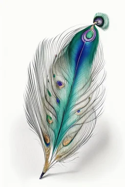 Realistic peacock feather drawing on a white background