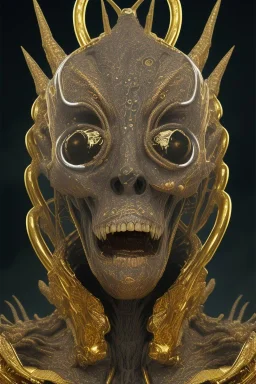 black male African alien, cracks in the head, wicked, Asian eyes, crown, blood, 8k, finely detailed, photo realistic, Boris Vallejo style turquoise skull head gold dragon space alien rain skeleton gold tooth silver helmet silver space suit spaceships