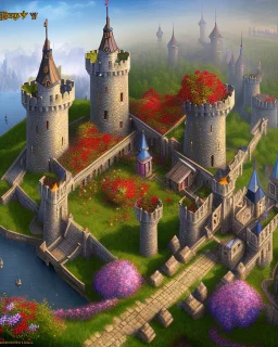 medieval fantasy castle town with flowers rpg art