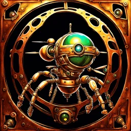 90's tcg fantasy art spherical rusted steampunk drone robot underwater