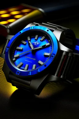 "Generate a high-resolution image of an Avenger watch with a striking blue dial and luminous markers."
