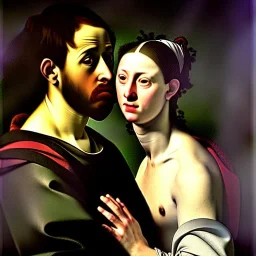 portrait of a male and a beatiful female Caravaggio style