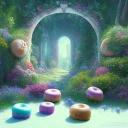 pixar style, volumetric summer garden environment and background, realistic painting of donuts, looking excited, volumetric lighting, dramatic lighting, detailed digital painting, extreme dense and fine fur, anime, ornate, colour-washed colors, elegant, small minutiae, tiny features, particulars, centered, smooth, sharp focus, renderman gofur render, 8k, uhd, detailed eyes, realistic shaded volumetric lighting, sunlight caustics, backlight, centered camera view