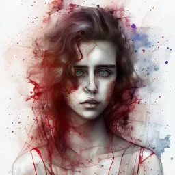 Singer Danish MØ face, watercolor illustration by <agnes cecile>, darkred tones,