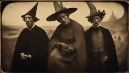 Daguerrotype close up some mysterious figures, odd background, cinematic, Hieronymus Bosch Max Ernst ambient light, by Minicavio Quollati and Marlost Endgulp, Amano, Botticelli, Alphonse Mucha