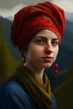 Portret dziewczyny w turbanie z polskiej góralki w stylu Wyspiańskiego