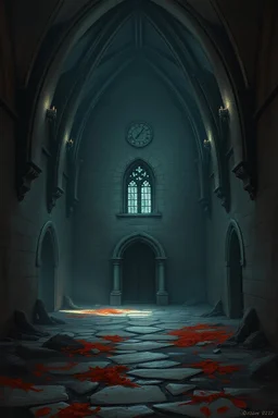 dark fantasy art of a medieval abandoned hall