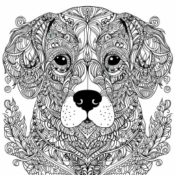 dog, realistic, Animal, mandala, coloring book, clean line art, wildlife-inspired, kid style, happy expressions, –no sketch, color, –ar 34, white background, minimal black lines, 8k, minimal black color, low black colors, coloring page, use pure black and white colors, avoid thick black colors, thin black line art, avoid colors, perfect shape, perfect clear lines, clear edges, fill edges, exact perfect edges,