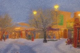 impressionist painting of a christmas scene in Santa Fe, New Mexico