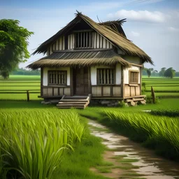 rumah sederhana di desa dekat sawah