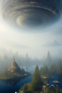 Dome futuriste précis très détaillé ultra réaliste, brouillard, riviers animé, soleil, ciel étoilé cgi,