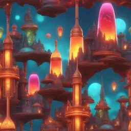 lava lamp, with intricate fantasy city inside, vibrant colors, 8k resolution unreal engine 5, hyperrealism.