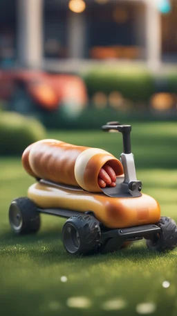 lawnmower that looks like a hot dog, bokeh like f/0.8, tilt-shift lens 8k, high detail, smooth render, down-light, unreal engine, prize winning