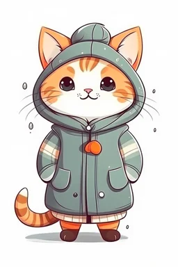 sweet illustration of a cute cat in a coat, in a cartoon style