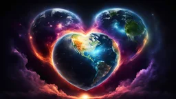 Visual representation of energy & hearts, colorful darkness high definition deep. earth