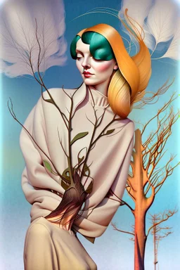 Streamline moderne woman windblown hair trees leaves carel weight Oxana dobrovolska catrin welz-stein andrea kowch andrea kurti art deco