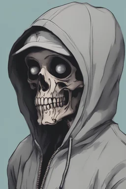 8k animation image of an attractive skeleton boy, dressed in trendy hoody, in the style of tim burton