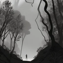 ilustración de un hombre en mitad de un bosque