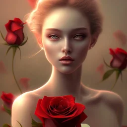 red roses beautiful girl,utra realistic,highly detailed, masterpiece, sharp focus, fantasy art, royalistic,elegant, fog, Special Lighting,glowing lights Vibrant, color Scheme, forest, trending on artstation, ultra photoreal,hypermaximalist