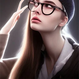 a teenage girl in a glasses store trying on glasses , dramatic, dramatic lighting, volumetric lighting, hyperrealism, 8k, high quality, photorealistic, lot of details