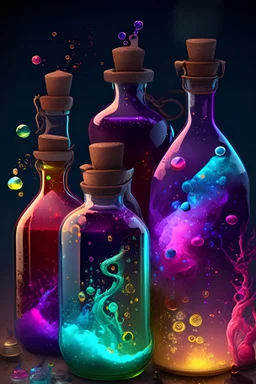 Magical Potion: A visually appealing image of colorful bottles filled with magical potions and shimmering ingredients.
