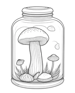 coloring page: Minimalistic Life Inside a Jar Mushroom: Line Art Coloring Book Page Style